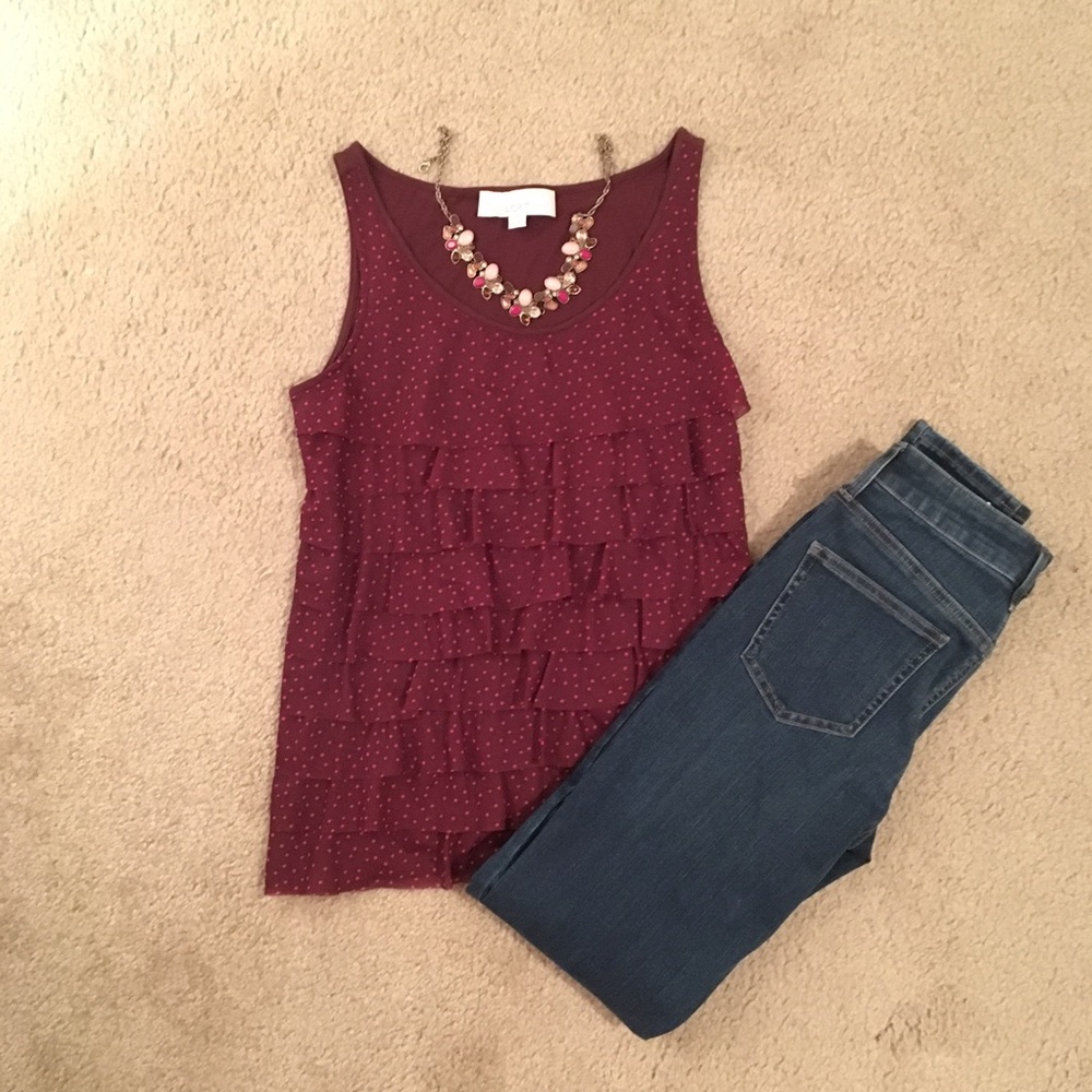 Loft Polka Dot Maroon Blouse